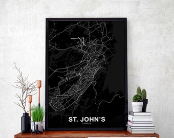 ST. JOHN'S Canada map poster black white Hometown City Print Modern Home Decor Office Decoration Wall Art Dorm Bedroom Gift