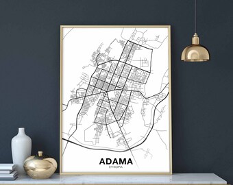 ADAMA Ethiopia map poster black white Hometown City Print Modern Home Decor Office Decoration Wall Art Dorm Bedroom Gift cartography