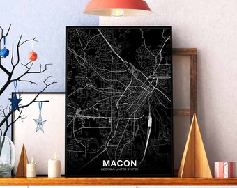 MACON Georgia GA USA map poster black white Hometown City Print Modern Home Decor Office Decoration Wall Art Dorm Bedroom Gift