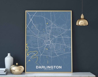 DARLINGTON Great Britain UK map poster color Hometown City Print Modern Home Decor Office Decoration Wall Art Dorm Bedroom Gift