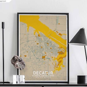 DECATUR Alabama USA Karte Poster schwarz weiß Hometown City Print Modernes Wohndekor Büro Dekoration Wand Kunst Wohnheim Schlafzimmer Geschenk