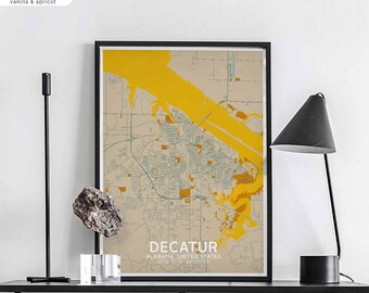 DECATUR Alabama USA map poster black white Hometown City Print Modern Home Decor Office Decoration Wall Art Dorm Bedroom Gift