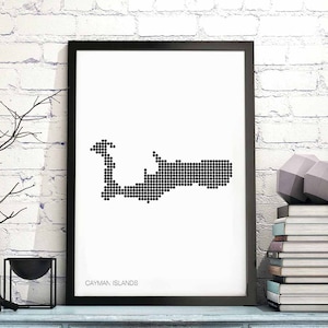 ILHAS CAYMAN pontos mínimos retro mapa pôster preto branco decoração de parede design moderno suíço escandinavo nórdico inauguração de casa viagem