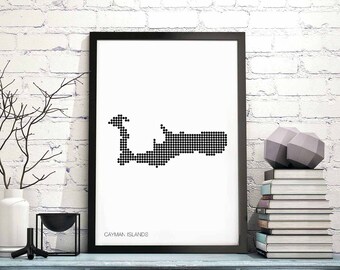 CAYMAN ISLANDS minimal dots retro map poster black white wall decor design modern swiss scandinavian nordic housewarming travel