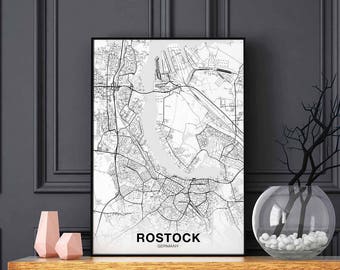ROSTOCK Germany map poster black white Hometown City Print Modern Home Decor Office Decoration Wall Art Dorm Bedroom Gift