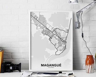 MAGANGUE Colombia map poster black white Hometown City Print Modern Home Decor Office Decoration Wall Art Dorm Bedroom Gift