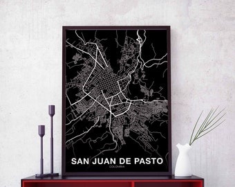 SAN JUAN de PASTO Colombia map poster black white Hometown City Print Modern Home Decor Office Decoration Wall Art Dorm Bedroom Gift