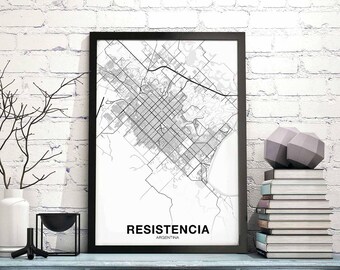 RESISTENCIA Argentina map poster black white Hometown City Print Modern Home Decor Office Decoration Wall Art Dorm Bedroom Gift