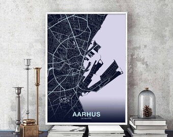 AARHUS Denmark map poster color Hometown City Print Modern Home Decor Office Decoration Wall Art Dorm Bedroom Gift art