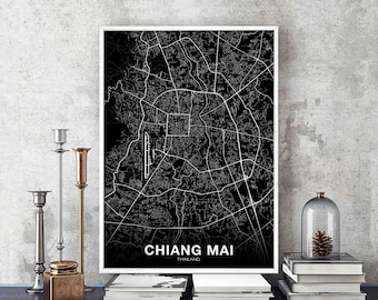 CHIANG MAI Thailand map poster black white Hometown City Print Modern Home Decor Office Decoration Wall Art Dorm Bedroom Gift