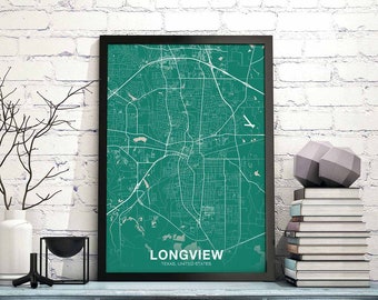 LONGVIEW Texas TX USA poster color Hometown City Print Modern Home Decor Office Decoration Wall Art Dorm Bedroom Gift