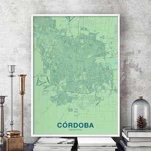 CORDOBA Argentine carte affiche couleur ville natale ville impression moderne décor à la maison bureau décoration mur art dortoir chambre cadeau art