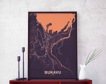 BUKAVU Zaire map poster color Hometown City Print Modern Home Decor Office Decoration Wall Art Dorm Bedroom Gift