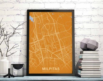 MILPITAS California CA USA poster color Hometown City Print Modern Home Decor Office Decoration Wall Art Dorm Bedroom Gift