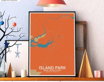 ISLAND PARK Idaho usa map poster black white Hometown City Print Modern Home Decor Office Decoration Wall Art Dorm Bedroom Gift