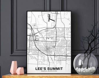 LEE'S SUMMIT Missouri MO usa map poster black white  Hometown City Print Modern Home Decor Office Decoration Wall Art Dorm Bedroom Gift