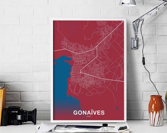 GONAIVES Haiti map poster color Hometown City Print Modern Home Decor Office Decoration Wall Art Dorm Bedroom Gift