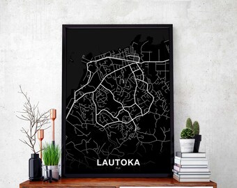 LAUTOKA Fiji map poster black white Hometown City Print Modern Home Decor Office Decoration Wall Art Dorm Bedroom Gift