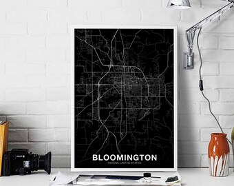 BLOOMINGTON Indiana IN map poster black white Hometown City Print Modern Home Decor Office Decoration Wall Art Dorm Bedroom Gift