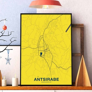 ANTSIRABE Madagascar carte affiche couleur ville natale ville impression moderne décor à la maison bureau décoration mur art dortoir chambre cadeau art