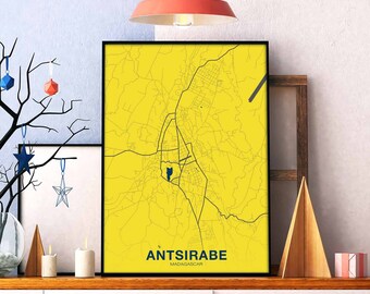 ANTSIRABE Madagascar map poster color Hometown City Print Modern Home Decor Office Decoration Wall Art Dorm Bedroom Gift art