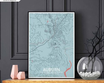 AUBURN California USA map poster black white Hometown City Print Modern Home Decor Office Decoration Wall Art Dorm Bedroom Gift
