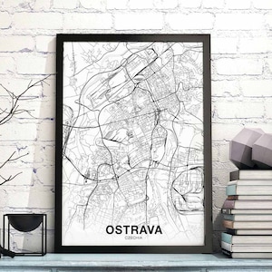 OSTRAVA tcheque carte affiche noir blanc ville natale ville impression moderne décor à la maison bureau décoration mur art dortoir chambre cadeau