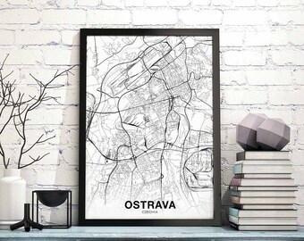 OSTRAVA Czechia map poster black white  Hometown City Print Modern Home Decor Office Decoration Wall Art Dorm Bedroom Gift