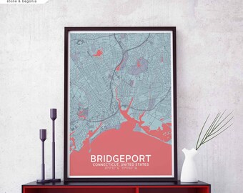 BRIDGEPORT Connecticut USA map poster black white Hometown City Print Modern Home Decor Office Decoration Wall Art Dorm Bedroom Gift