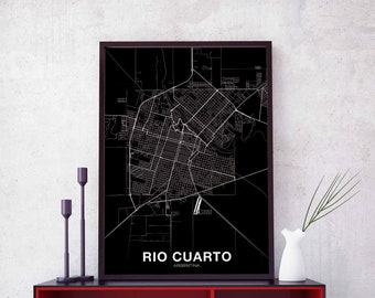 RIO CUARTO Argentina map poster black white Hometown City Print Modern Home Decor Office Decoration Wall Art Dorm Bedroom Gift