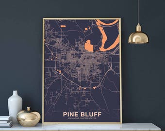 PINE BLUFF Arkansas AR us map poster color Hometown City Print Modern Home Decor Office Decoration Wall Art Dorm Bedroom Gift