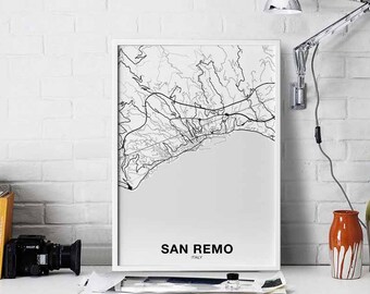 SAN REMO Italy map poster Hometown City Print Modern Home Decor Office Decoration Wall Art Dorm Bedroom Gift