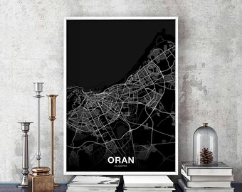 ORAN Algeria map poster black white  Hometown City Print Modern Home Decor Office Decoration Wall Art Dorm Bedroom Gift