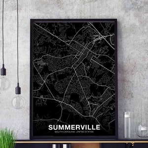 SUMMERVILLE South Carolina SC usa map poster black white  Hometown City Print Modern Home Decor Office Decoration Wall Art Dorm Bedroom Gift