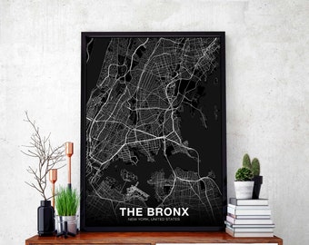 THE BRONX New York ny usa map poster black white Hometown City Print Modern Home Decor Office Decoration Wall Art Dorm Bedroom Gift