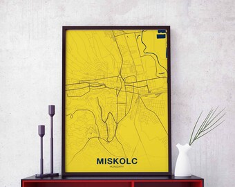 MISKOLC Hungary map poster color Hometown City Print Modern Home Decor Office Decoration Wall Art Dorm Bedroom Gift