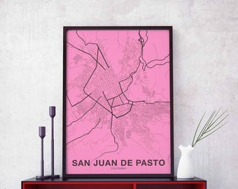 SAN JUAN de PASTO Colombia map poster color Hometown City Print Modern Home Decor Office Decoration Wall Art Dorm Bedroom Gift