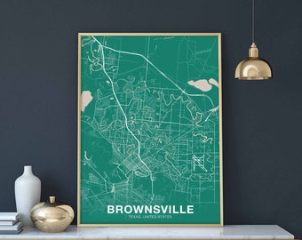 BROWNSVILLE Texas TX USA map poster color Hometown City Print Modern Home Decor Office Decoration Wall Art Dorm Bedroom Gift