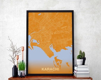KARACHI Pakistan map poster color Hometown City Print Modern Home Decor Office Decoration Wall Art Dorm Bedroom Gift