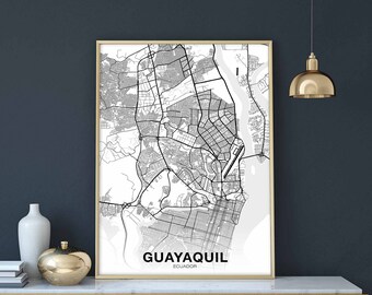 GUAYAQUIL Ecuador map poster black white Hometown City Print Modern Home Decor Office Decoration Wall Art Dorm Bedroom Gift