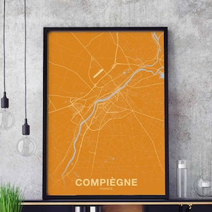 COMPIEGNE France carte affiche couleurs ville natale ville impression moderne décor à la maison bureau décoration mur art dortoir chambre cadeau