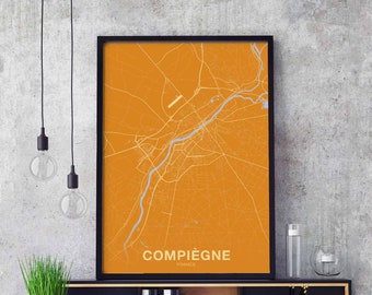 COMPIEGNE France carte affiche couleurs Ville Ville Natale Imprimer Moderne Maison Décor Bureau Décoration Art Mural Dortoir Chambre Cadeau