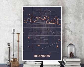 BRANDON Canada map poster color Hometown City Print Modern Home Decor Office Decoration Wall Art Dorm Bedroom Gift