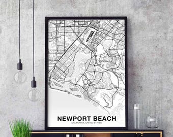 NEWPORT BEACH California CA us map poster black white  Hometown City Print Modern Home Decor Office Decoration Wall Art Dorm Bedroom Gift