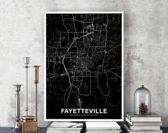FAYETTEVILLE Arkansas AR USA map poster black white Hometown City Print Modern Home Decor Office Decoration Wall Art Dorm Bedroom Gift
