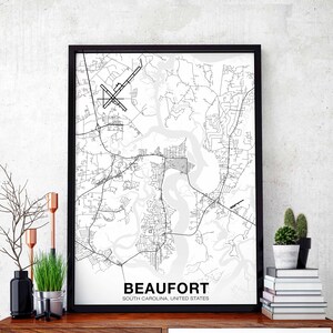 Póster de mapa de BEAUFORT, Carolina del Sur, SC, EE. UU., en blanco y negro, impresión de ciudad natal, decoración moderna para el hogar, decoración de oficina, arte de pared, dormitorio, regalo