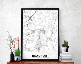 BEAUFORT South Carolina SC USA map poster black white Hometown City Print Modern Home Decor Office Decoration Wall Art Dorm Bedroom Gift