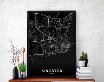 KINGSTON Canada map poster black white Hometown City Print Modern Home Decor Office Decoration Wall Art Dorm Bedroom Gift