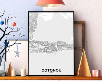 COTONOU Benin map poster black white Hometown City Print Modern Home Decor Office Decoration Wall Art Dorm Bedroom Gift