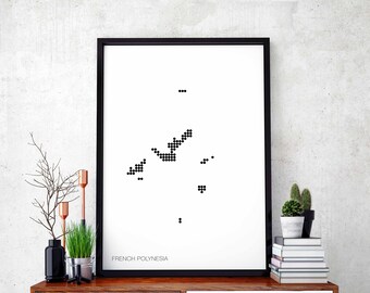 FRENCH POLYNESIA minimal dots retro map poster black white wall decor design modern swiss scandinavian nordic housewarming travel